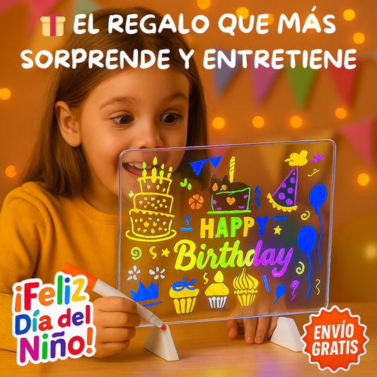 Pizarra LED Infantil + 7 Colores – ✨Dibuja con luz – 🎁 Regalo que sorprende desde el primer uso