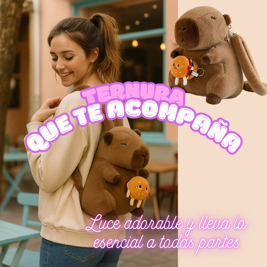 Mochila de Peluche Capibara - Diseño Kawaii Único con Hamburguesa - Lleva lo esencial con estilo todos los días