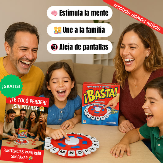 Juego de Mesa ¡BASTA! En Español – Desafía tu mente – Une a la familia en minutos de diversión sin pantallas - Incluye Temporizador Visual y Auditivo + Manual de Penitencias Gratis: ¡Te tocó perder!: ¡Sin picarse!🤣