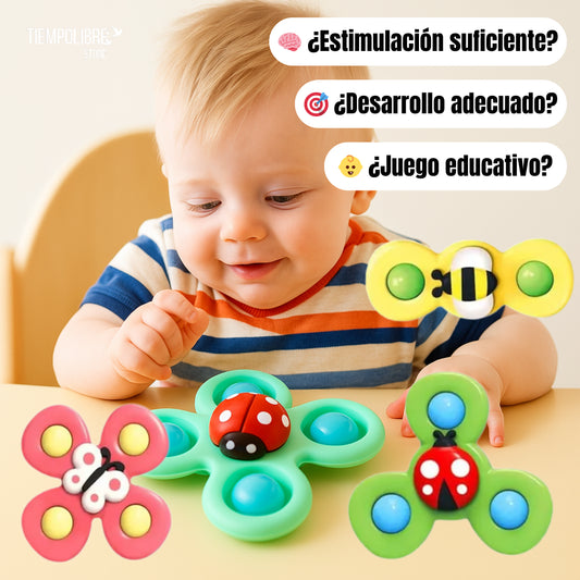 Pack 3 Juguete Spinner Giratorio con Ventosas para Bebé 🧠🖐️- Gira y atrae - Impulsa coordinación desde los 6 meses👶✨