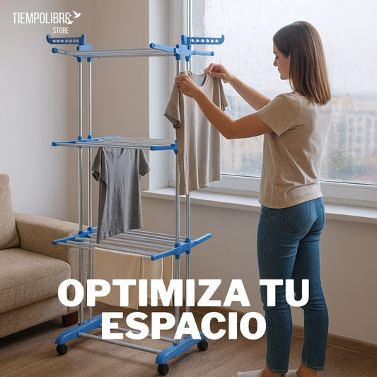 Tendedero Plegable 3 Niveles Full Capacidad- Ahorra espacio - Instálalo en 10 s y seca tu ropa donde quieras!