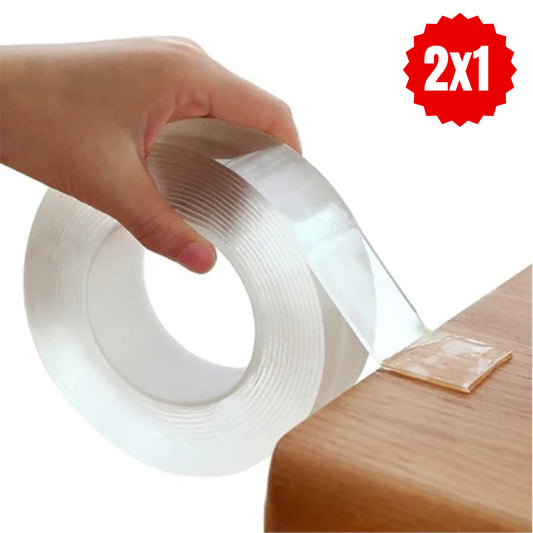 Pack 2x1 Cinta Mágica Adhesiva Doble Faz 3mt x 30mm - Adhesión Potente, Reutilizable, No deja Residuos ni Daña las Superficies✅