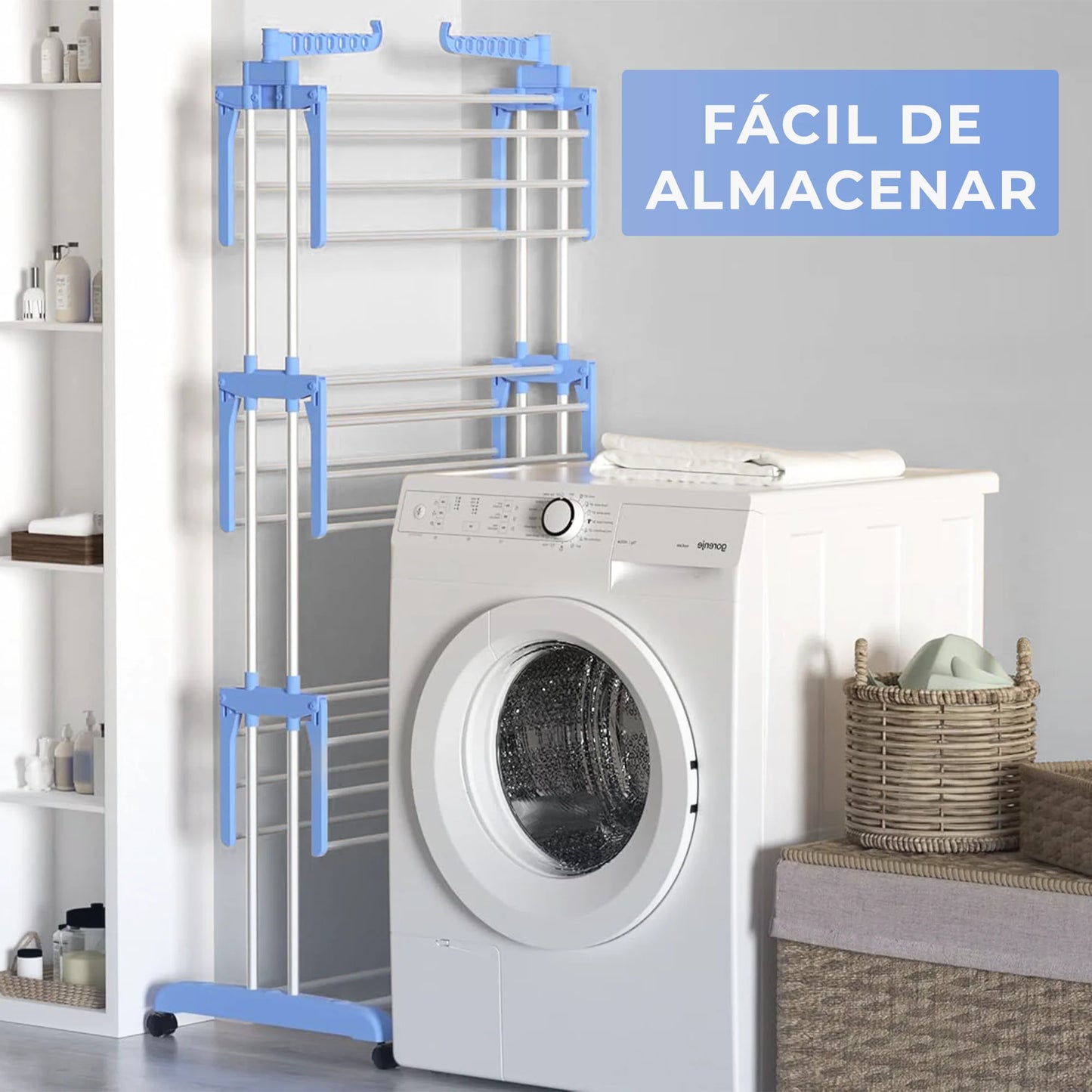 Tendedero Plegable 3 Niveles Full Capacidad- Ahorra espacio - Instálalo en 10 s y seca tu ropa donde quieras!