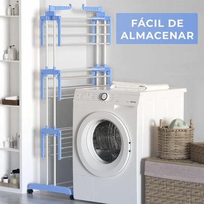 Tendedero Plegable 3 Niveles Full Capacidad- Ahorra espacio - Instálalo en 10 s y seca tu ropa donde quieras!