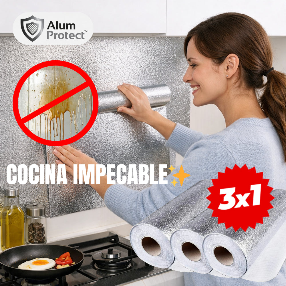 AlumProtect™ | Papel Aluminio Autoadhesivo 40cm x 3m | Protección Antigrasa | Limpieza diaria sin esfuerzo ✨