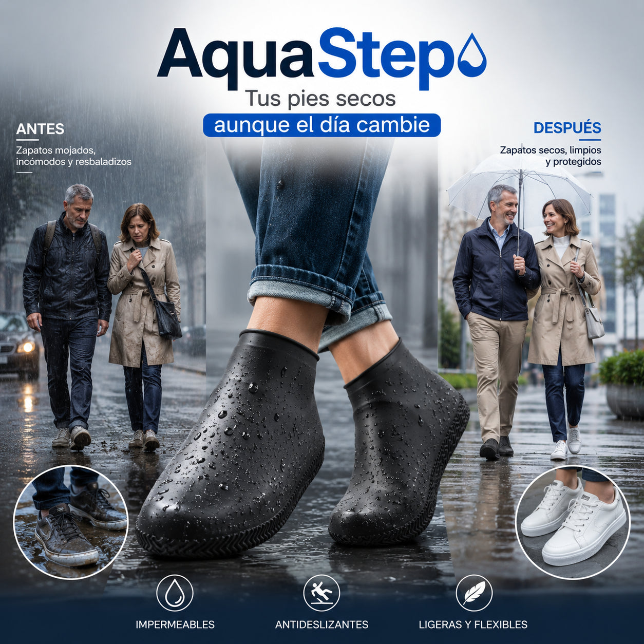 AquaStep - Cubre Calzado Impermeable y Antideslizante + Colgador Zapatillas Gratis