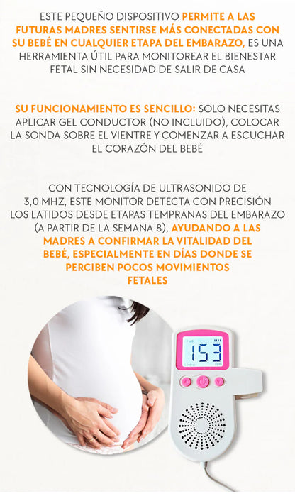Monitor de Latidos Fetales – Escucha el corazón de tu bebé – Tranquilidad diaria desde la semana 9 del embarazo - Color Sorpresa!
