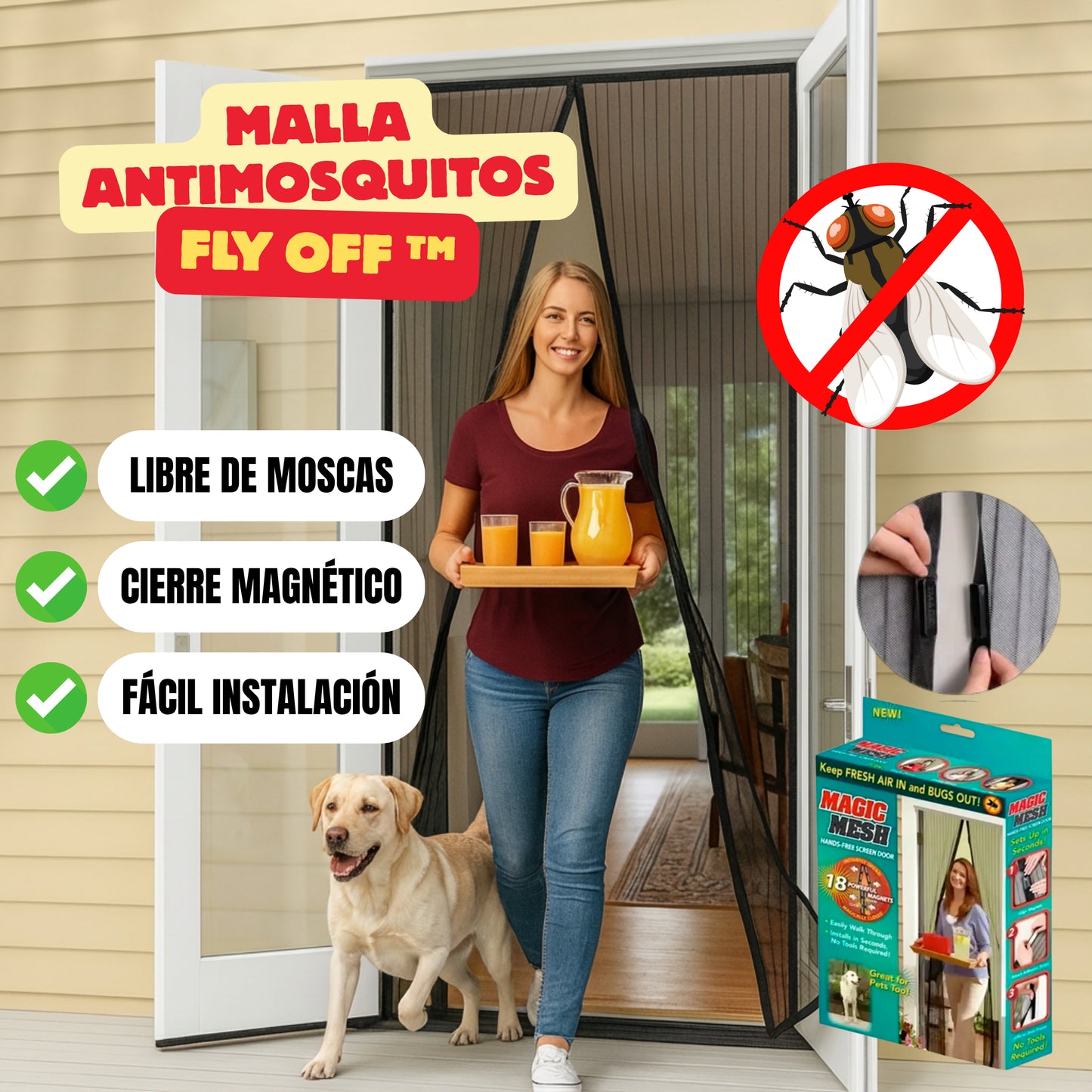 Malla Antimosquitos FlyOff™– Bloqueo de Insectos – Hogar Tranquilo Todo el Día ✨- Premium 210x100 cms