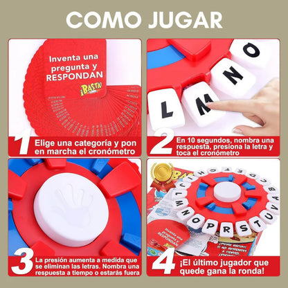Juego de Mesa ¡BASTA! En Español – Desafía tu mente – Une a la familia en minutos de diversión sin pantallas - Incluye Temporizador Visual y Auditivo + Manual de Penitencias Gratis: ¡Te tocó perder!: ¡Sin picarse!🤣